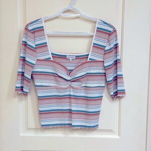 Fifth & Mode White and Blue Fitted 3/4 Sleeve Blouse Never Used